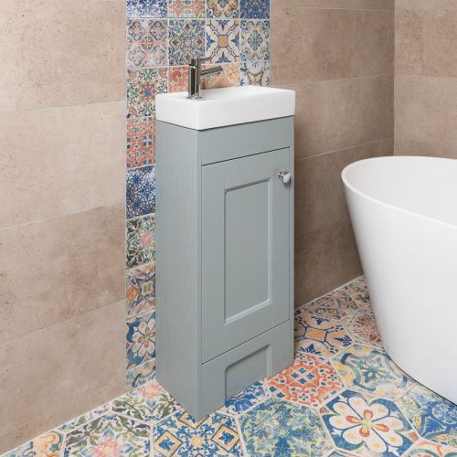 Trillick 400mm Floorstanding 1 Door Vanity Unit & Basin - Duckegg Blue