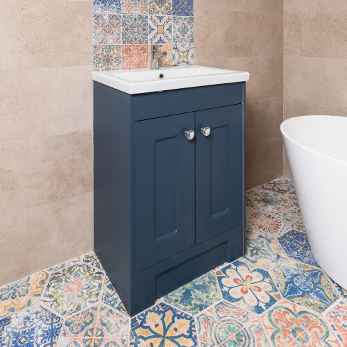 Trillick 600mm Floorstanding 2 Door Vanity Unit & Basin - Blue Ash