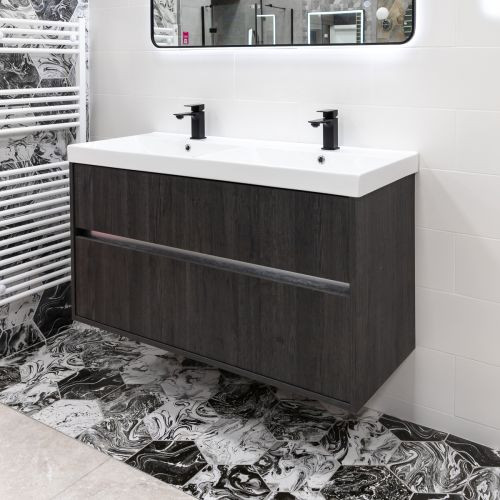 Josef Martin Roma 1200mm Wall Mounted 2 Drawer Vanity Unit & Double Bowl Basin - Roble Azabache 