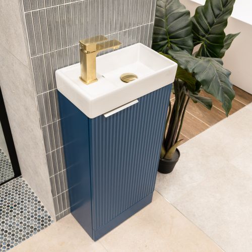 Hudson Reed Fluted 400mm Floorstanding Vanity Unit & Basin - Satin Blue