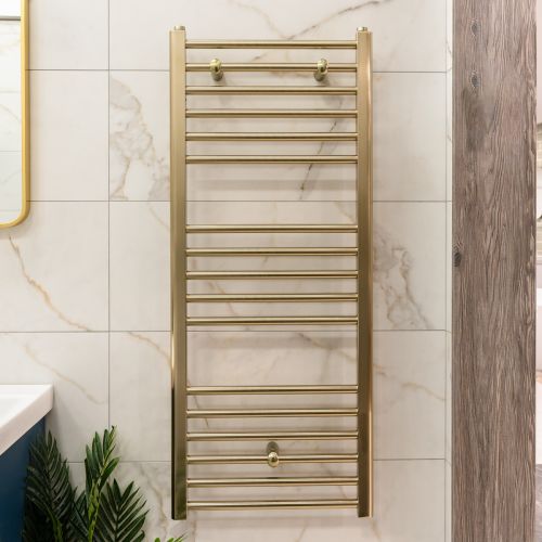 Lazzarini Silea 1200 x 500mm Straight Heated Towel Rail - Brushed Brass