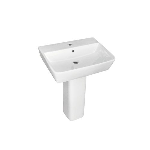 Enzo2 Square 1 Tap Hole Basin & Full Pedestal - 450mm (10824)