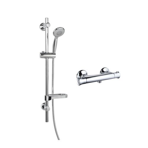 Equate Round Thermostatic Shower Valve & Round Slide Rail Kit (21137)