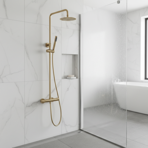 Eliseo Ricci Curve Plus Thermostatic Rain Shower with Diverter - Brushed Brass (15676)