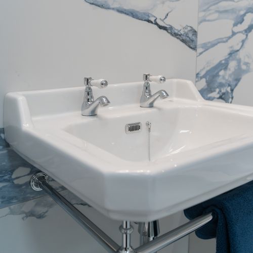 Eliseo Ricci Newbury Basin Pillar Taps - White Handles (1871)