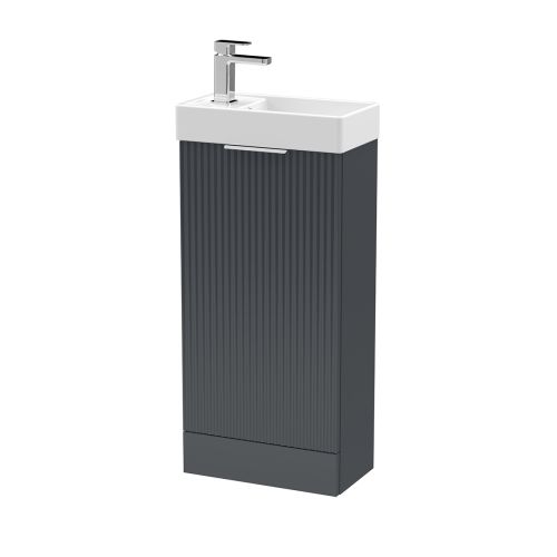 Hudson Reed Fluted 400mm Floorstanding Vanity Unit & Basin - Satin Anthracite