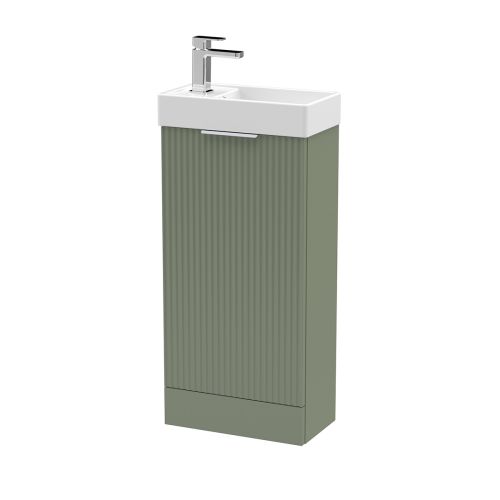 Hudson Reed Fluted 400mm Floorstanding Vanity Unit & Basin - Satin Green