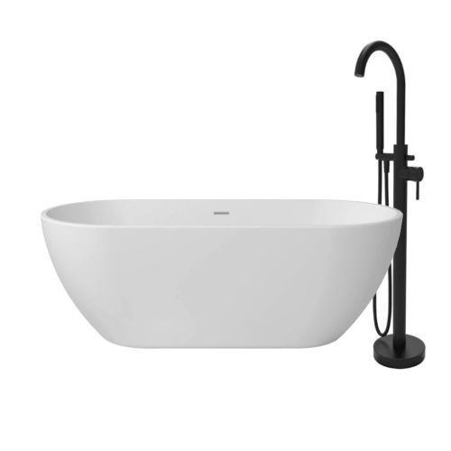 Viktor Benson Garda Free Standing Bath With Black Curve Floor Standing Bath Shower Mixer