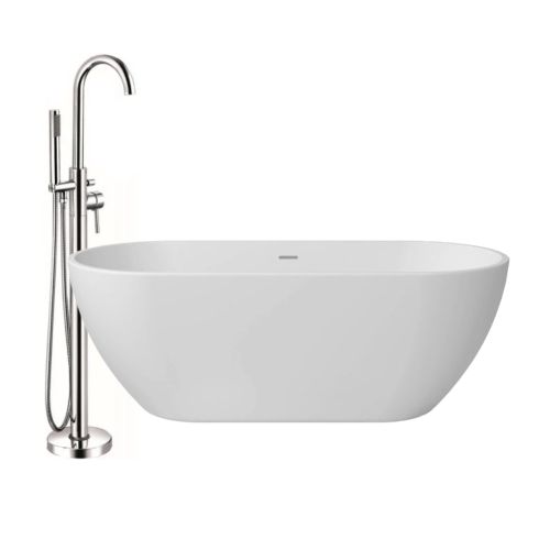 Viktor Benson Garda Free Standing Bath With Curve Floor Standing Bath Shower Mixer