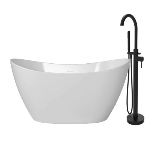Viktor Benson Orta Free Standing Bath With  Black Curve Floor Standing Bath Shower Mixer