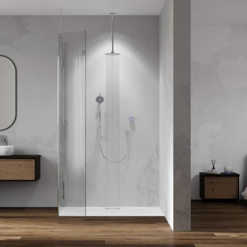Aqualisa Smart Glo Digital Shower - Dual Outlet with Riser Ail and Fixed Ceiling Head (Concealed) HP/Combi​ - Chrome