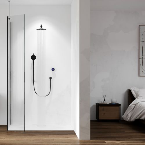 Aqualisa Smart Glo Digital Shower - Dual Outlet with Riser Rail and Fixed Wall Head (Concealed) HP/Combi​ - Black