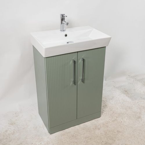 Orion 600mm Floor Standing 2 Fluted Vanity Unit & Basin Door - Spring Green