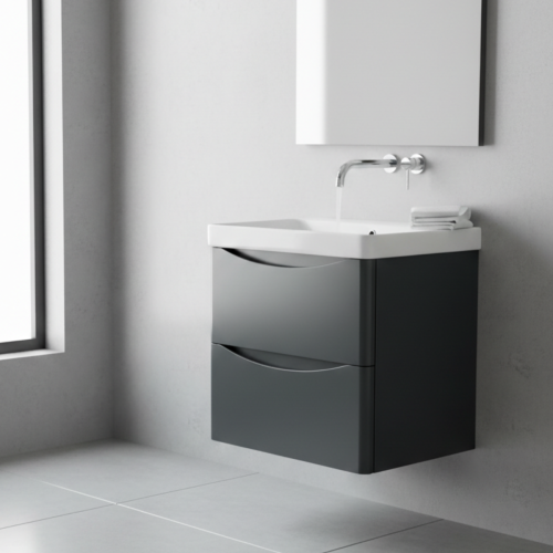 Happi 600mm Wall Hung Vanity Unit & Basin with No Tap Holes - Anthracite