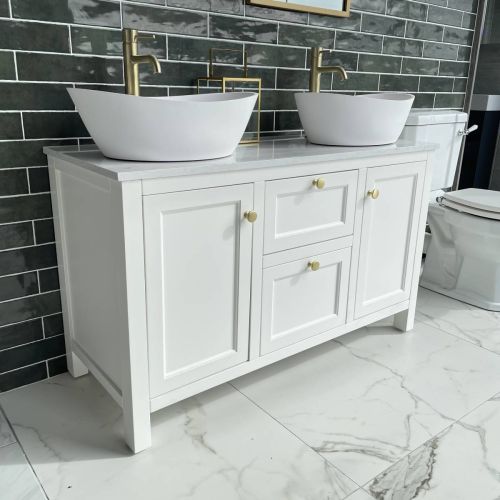 Harrogate Montpelier 1200mm Double Basin Vanity Unit & Worktop - Arctic White (13577)