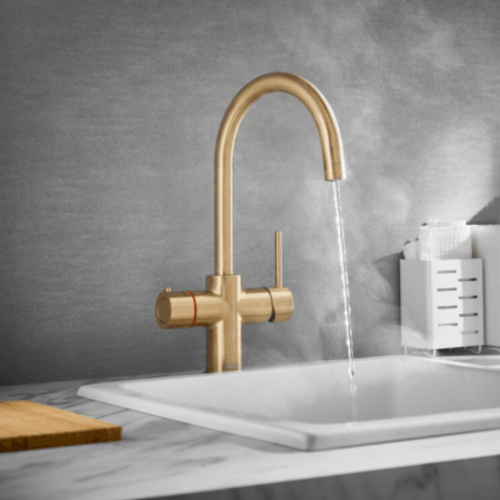 Eliseo Ricci 3 in 1 Swan Spout Instant Boiling Water Kitchen Tap - Brushed Brass