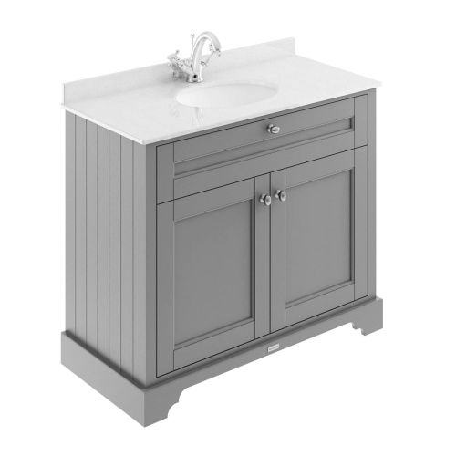 Hudson Reed Old London 1000mm Vanity Unit, White Marbletop & 1 Tap Hole Basin - Storm Grey LOF277 (8547)