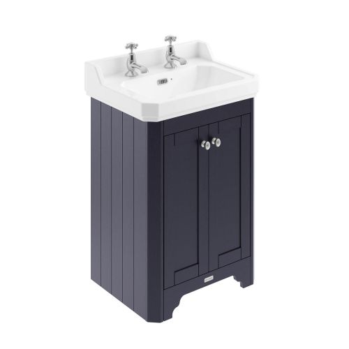 Hudson Reed Traditional Old London Twilight Blue 595mm 2-Door Unit & Basin 2 Tap Hole