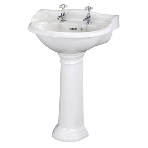 Hudson Reed Chancery 600mm Traditional Round Basin & Pedestal - 2 Tap Hole (18401)