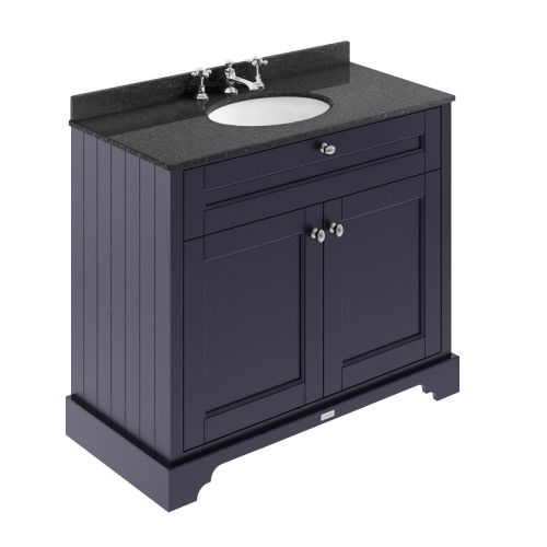 Hudson Reed Old London 1000mm Vanity Unit, Black Marbletop & 3 Tap Hole Basin - Twilight Blue LOF379 (8557)