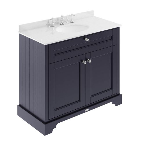 Hudson Reed Old London 1000mm Vanity Unit, White Marbletop & 3 Tap Hole Basin - Twilight Blue LOF380 (8558)