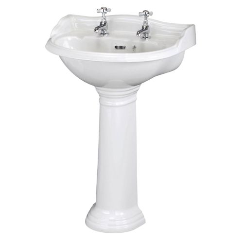 Hudson Reed Chancery 500mm Traditional Round Basin & Pedestal - 2 Tap Hole (18402)