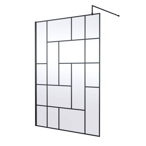 Hudson Reed 1400mm Abstract Frame Wetroom Screen - Matt Black (18633)