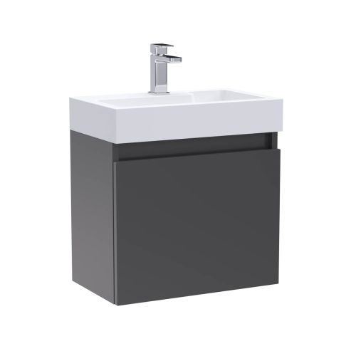 Nuie Slimline 500mm Gloss Grey Single Door Wall Hung Vanity and Basin