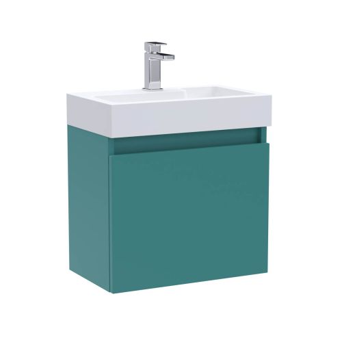 Nuie Slimline 500mm Aurora Teal Single Door Wall Hung Vanity and Basin