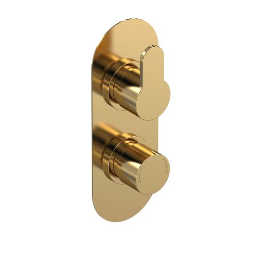 Twin Thermostatic Round Handle Concealed Valve with Diverter - Brushed Brass (12565)