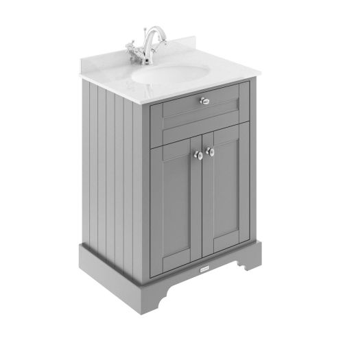 Hudson Reed Old London 600mm Vanity Unit, White Marbletop & 1 Tap Hole Basin - Storm Grey LOF222 (9880)