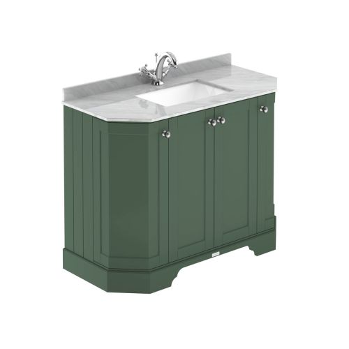 Hudson Reed Traditional Old London Hunter Green 1000mm 4-Door Angled Unit & Grey Marble Top 1 Tap Hole