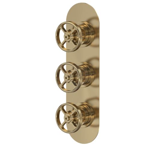 Hudson Reed Industrial Valves Triple Valve with Diverter - Brushed Brass (18761)