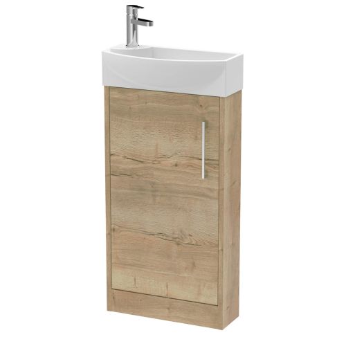 Hudson Reed Juno Compact 440mm Autumn Oak Floor Standing 1 Door Unit & 1 Tap Hole Basin RH