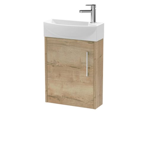 Hudson Reed Juno Compact 440mm Autumn Oak Wall Hung 1 Door Unit & 1 Tap Hole Basin LH