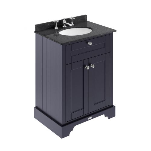 Hudson Reed Old London 600mm Vanity Unit, Black Marbletop & 3 Tap Hole Basin - Twilight Blue LOF324 (9896)