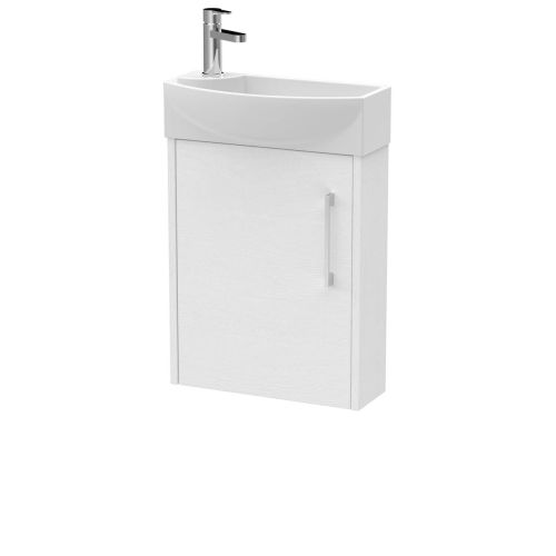 Hudson Reed Juno Compact 440mm White Ash Wall Hung 1 Door Unit & 1 Tap Hole Basin RH