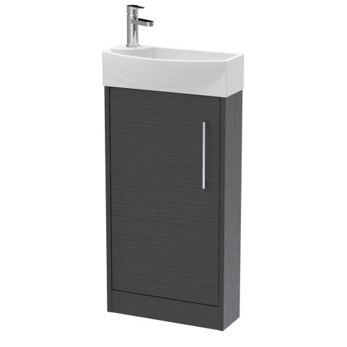 Hudson Reed Juno Compact 440mm Graphite Grey Floor Standing 1 Door Unit & 1 Tap Hole Basin RH