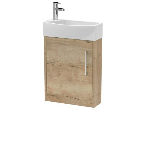 Hudson Reed Juno Compact 440mm Autumn Oak Wall Hung 1 Door Unit & 1 Tap Hole Basin RH