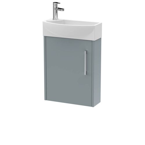 Hudson Reed Juno Compact 440mm Coastal Grey Wall Hung 1 Door Unit & 1 Tap Hole Basin RH