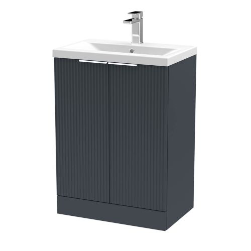 Hudson Reed Fluted 600mm Floorstanding 2 Door Vanity Unit & Basin - Satin Anthracite