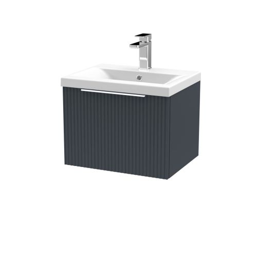 Hudson Reed Fluted 500mm Wall Mounted Single Drawer Vanity Unit & Basin - Satin Anthracite