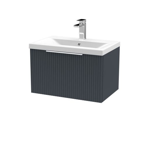 Hudson Reed Fluted 600mm Wall Mounted Single Drawer Vanity Unit & Basin - Satin Anthracite