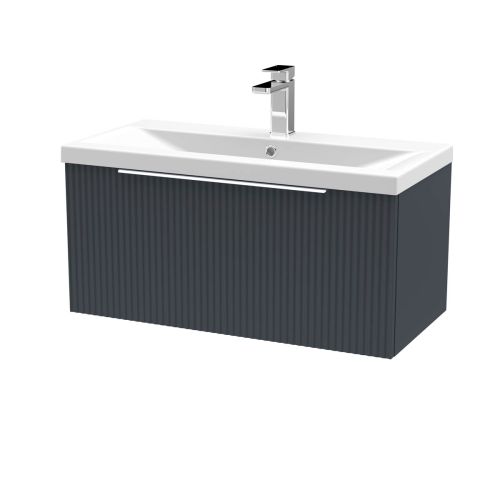 Hudson Reed Fluted 800mm Wall Mounted Single Drawer Vanity Unit & Basin - Satin Anthracite