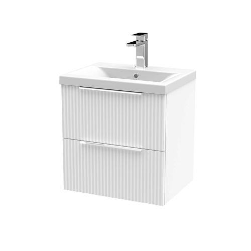 Hudson Reed Fluted 500mm Wall Mounted 2 Drawer Vanity Unit & Basin - Satin White