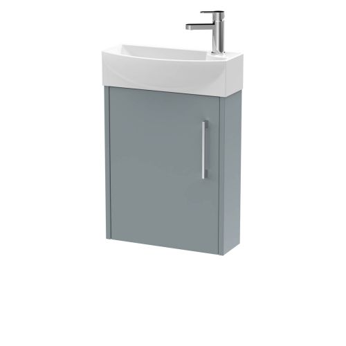 Hudson Reed Juno Compact 440mm Coastal Grey Wall Hung 1 Door Unit & 1 Tap Hole Basin LH