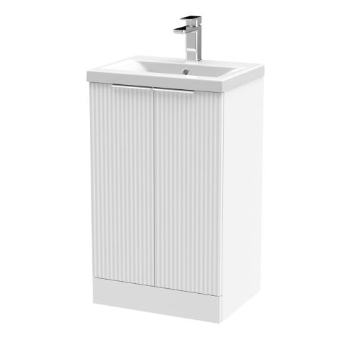 Hudson Reed Fluted 500mm Floorstanding 2 Door Vanity Unit & Basin - Satin White