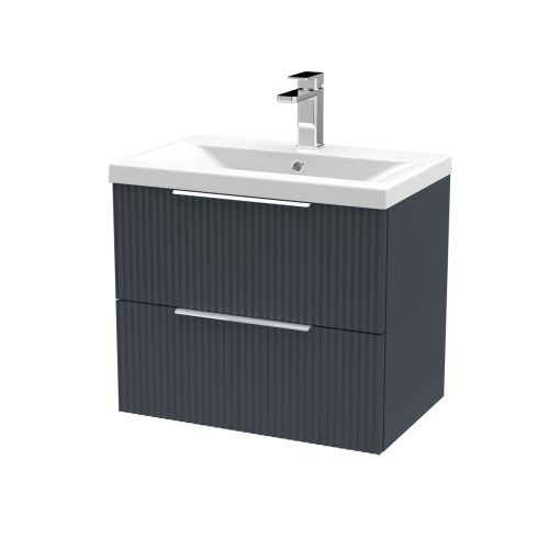 Hudson Reed Fluted 600mm Wall Mounted 2 Drawer Vanity Unit & Basin - Satin Anthracite