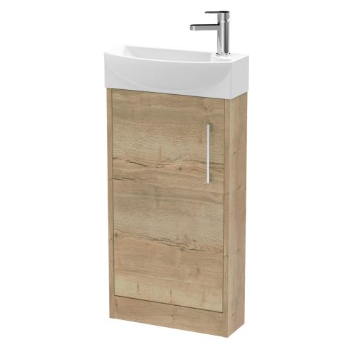 Hudson Reed Juno Compact 440mm Autumn Oak Floor Standing 1 Door Unit & 1 Tap Hole Basin LH