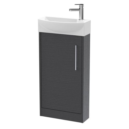 Hudson Reed Juno Compact 440mm Graphite Grey Floor Standing 1 Door Unit & 1 Tap Hole Basin LH